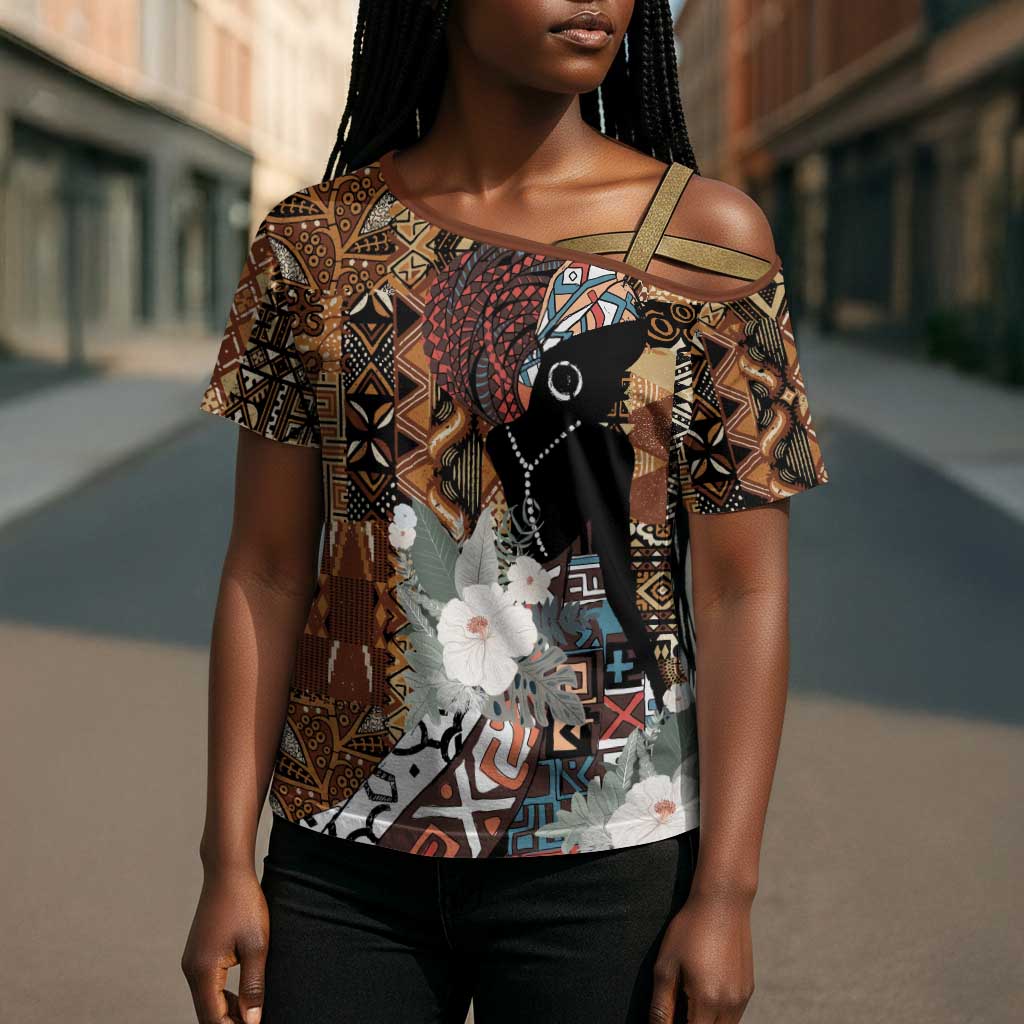 Beautiful Black Woman Cross Shoulder Shirt African Tribal Pattern
