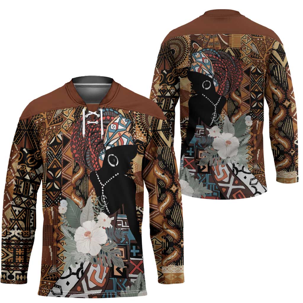 Beautiful Black Woman Hockey Jersey African Tribal Pattern