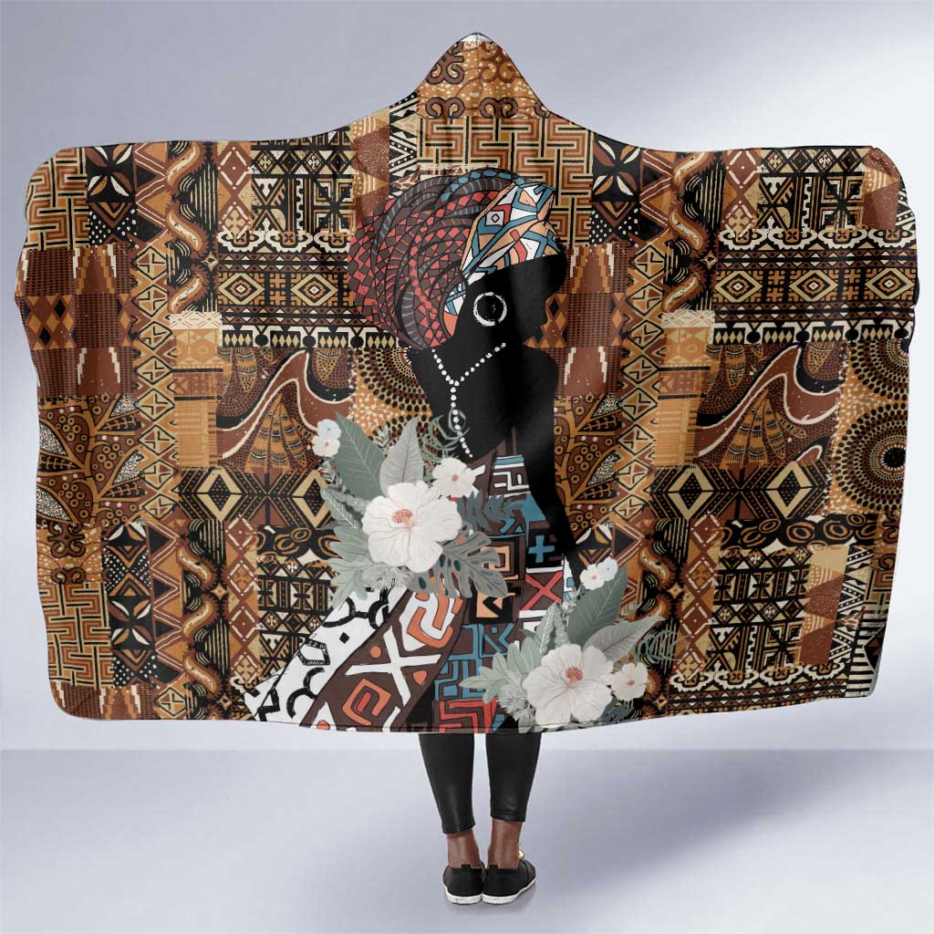 Beautiful Black Woman Hooded Blanket African Tribal Pattern