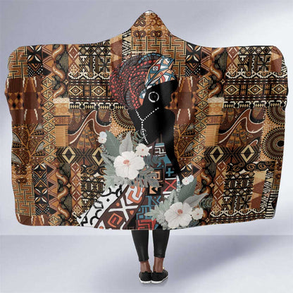 Beautiful Black Woman Hooded Blanket African Tribal Pattern
