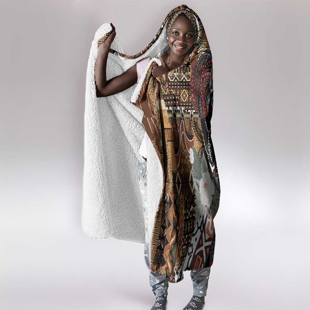 Beautiful Black Woman Hooded Blanket African Tribal Pattern