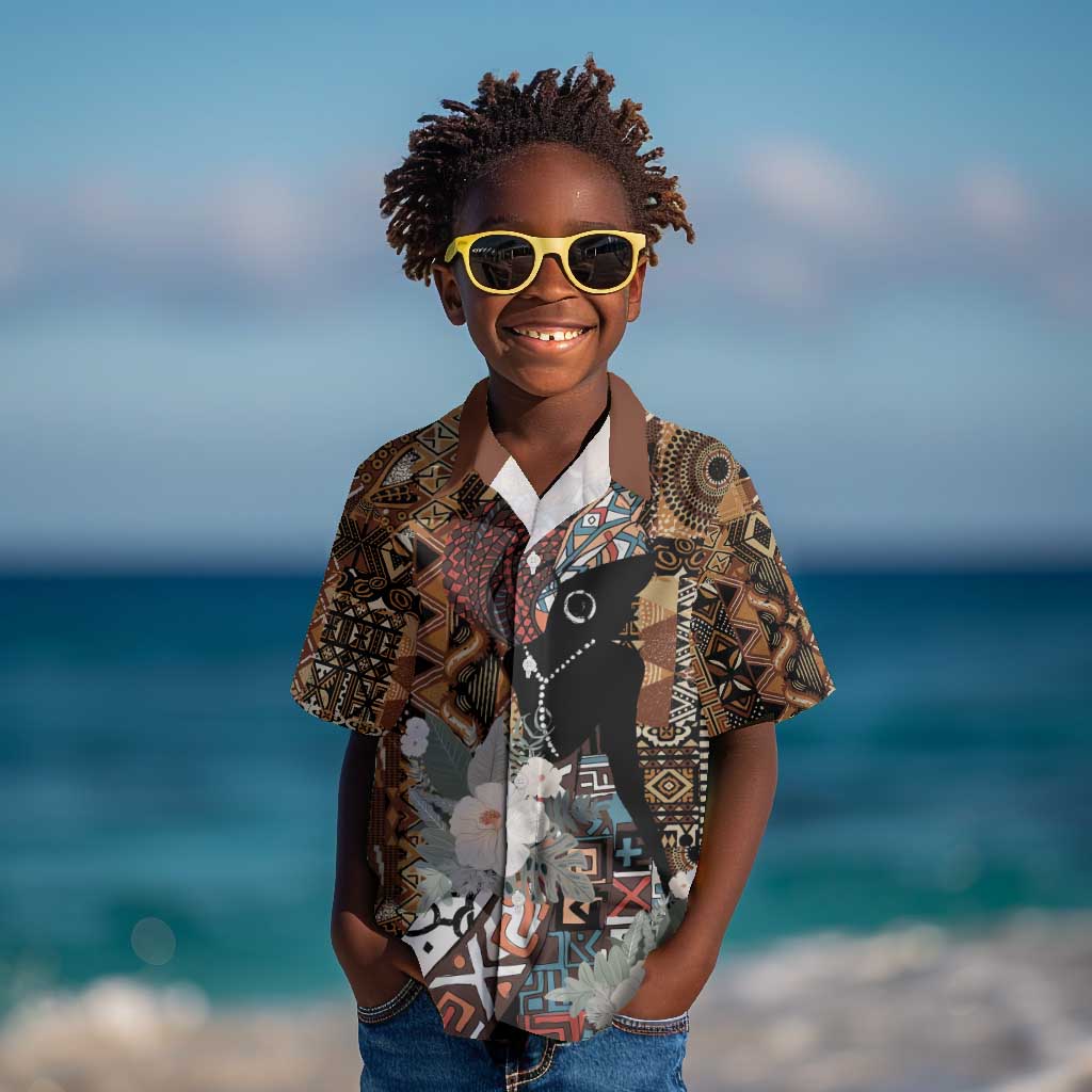 Beautiful Black Woman Kid Hawaiian Shirt African Tribal Pattern