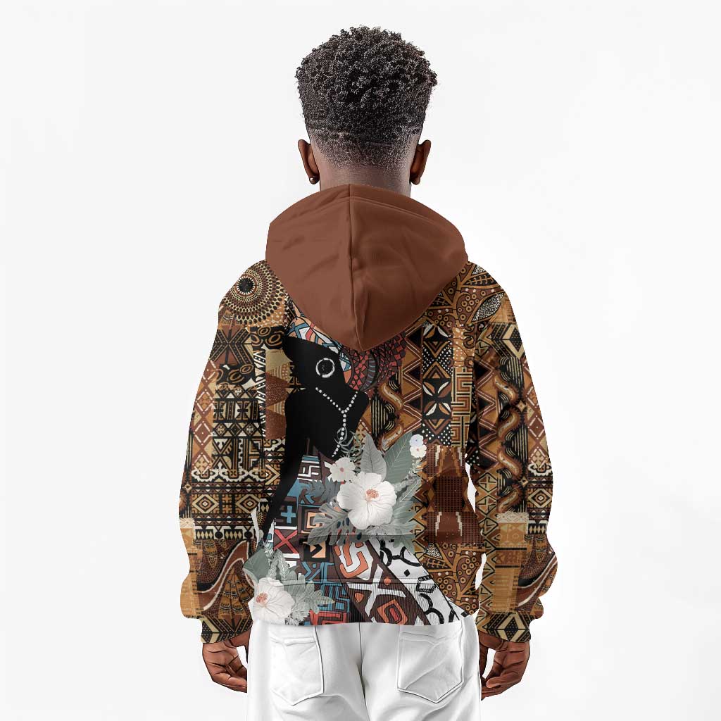 Beautiful Black Woman Kid Hoodie African Tribal Pattern