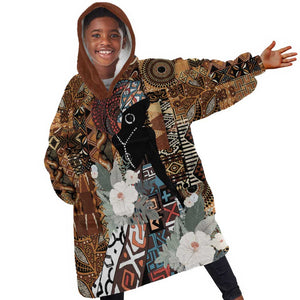 Beautiful Black Woman Kid Wearable Blanket Hoodie African Tribal Pattern