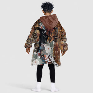 Beautiful Black Woman Kid Wearable Blanket Hoodie African Tribal Pattern