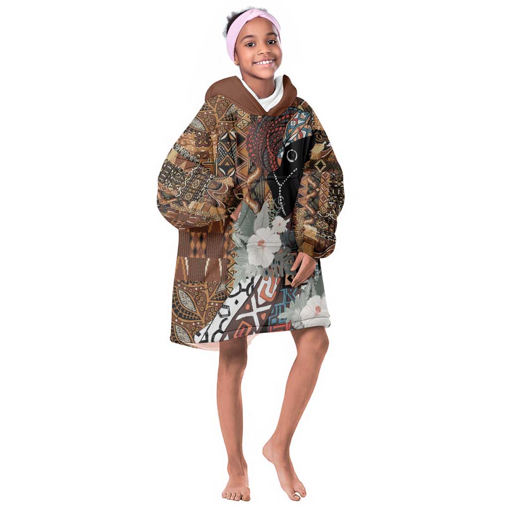 Beautiful Black Woman Kid Wearable Blanket Hoodie African Tribal Pattern