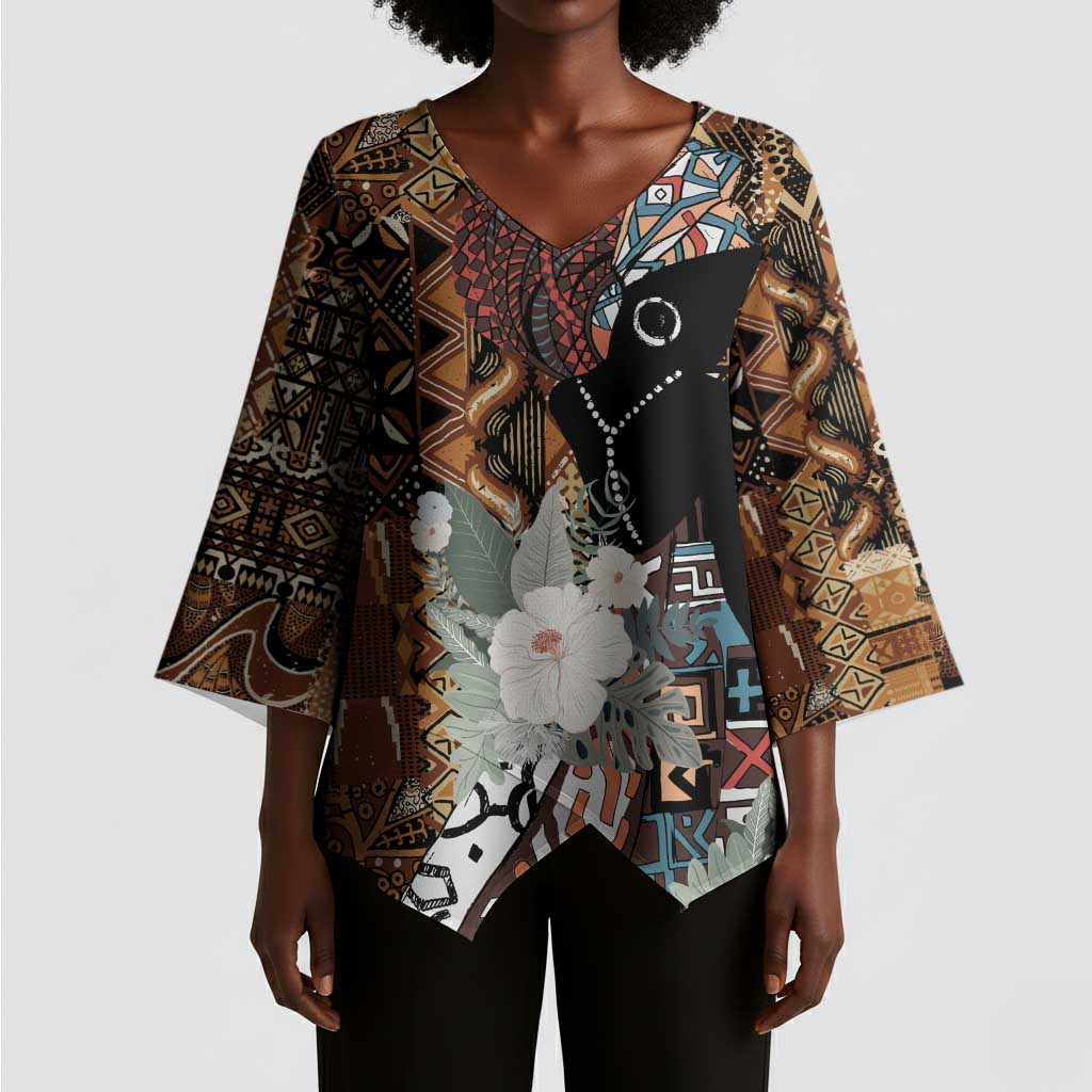Beautiful Black Woman Kimono Sleeve Blouse African Tribal Pattern