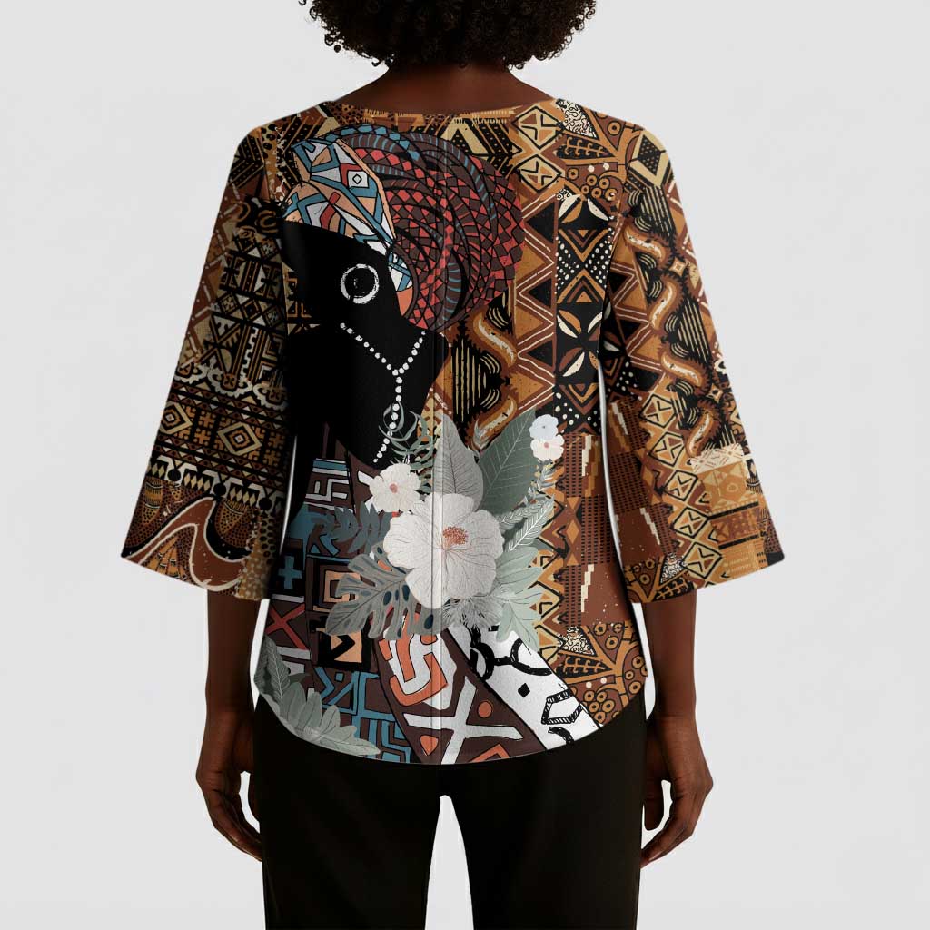 Beautiful Black Woman Kimono Sleeve Blouse African Tribal Pattern