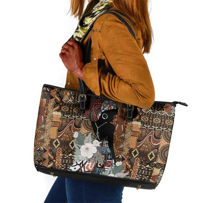 Beautiful Black Woman Leather Tote Bag African Tribal Pattern