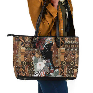 Beautiful Black Woman Leather Tote Bag African Tribal Pattern