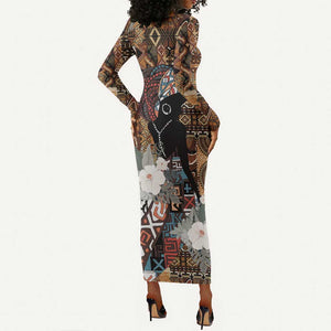 Beautiful Black Woman Long Sleeve Bodycon Dress African Tribal Pattern LT9