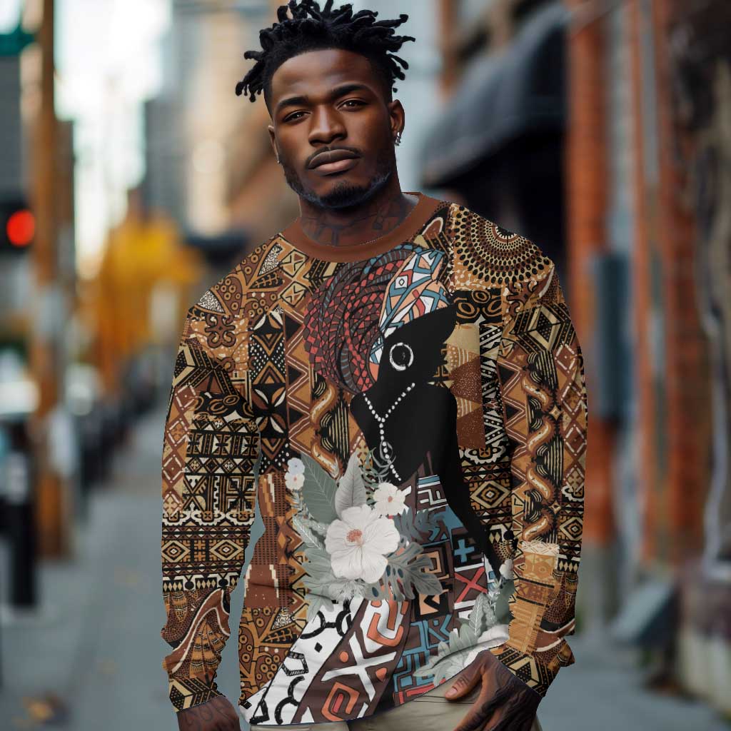 Beautiful Black Woman Long Sleeve Shirt African Tribal Pattern