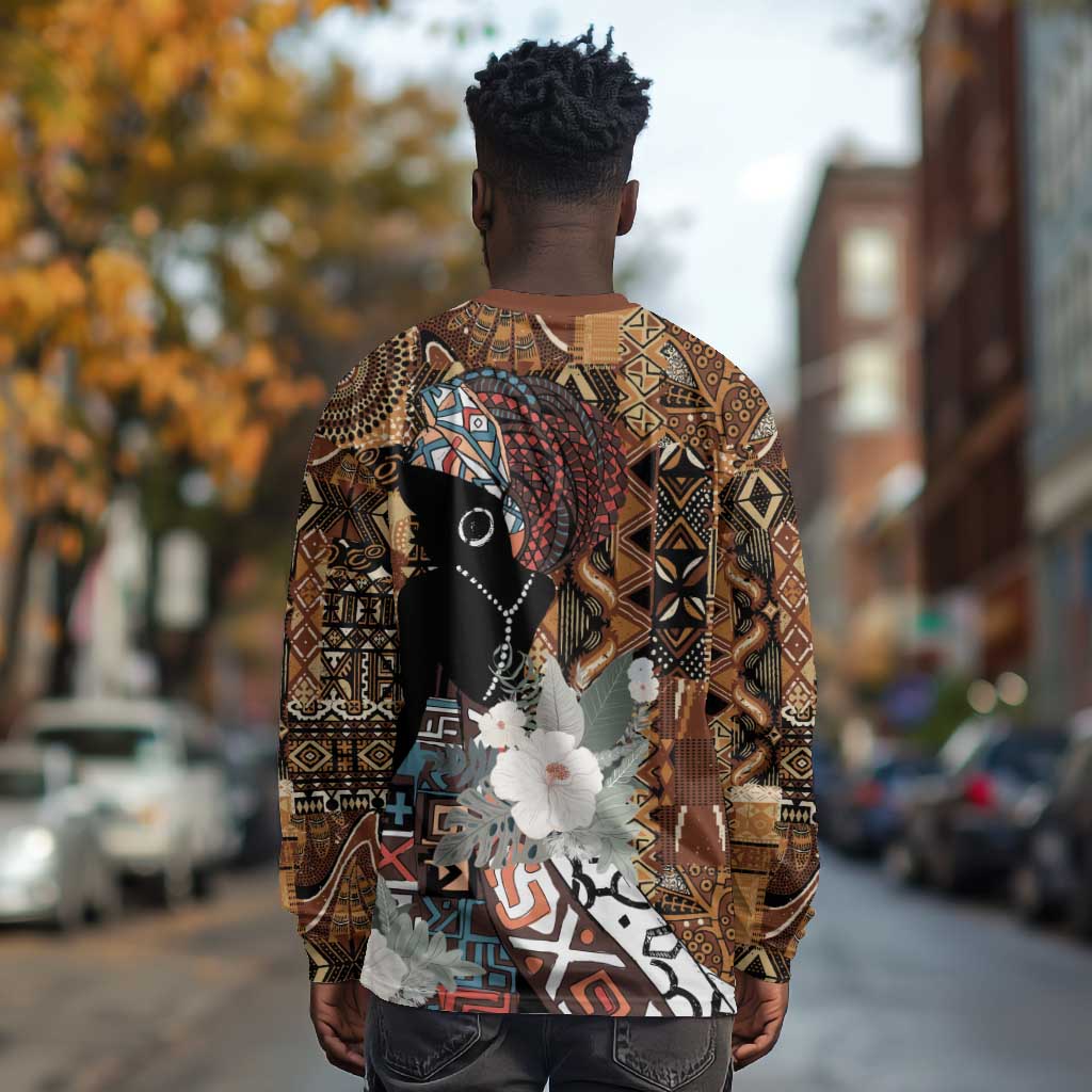 Beautiful Black Woman Long Sleeve Shirt African Tribal Pattern