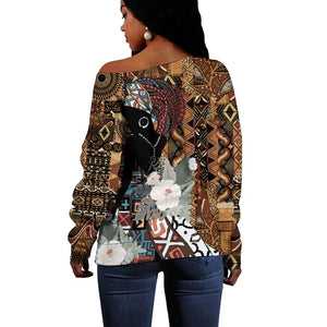 Beautiful Black Woman Off Shoulder Sweater African Tribal Pattern