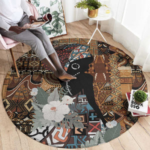 Beautiful Black Woman Round Carpet African Tribal Pattern