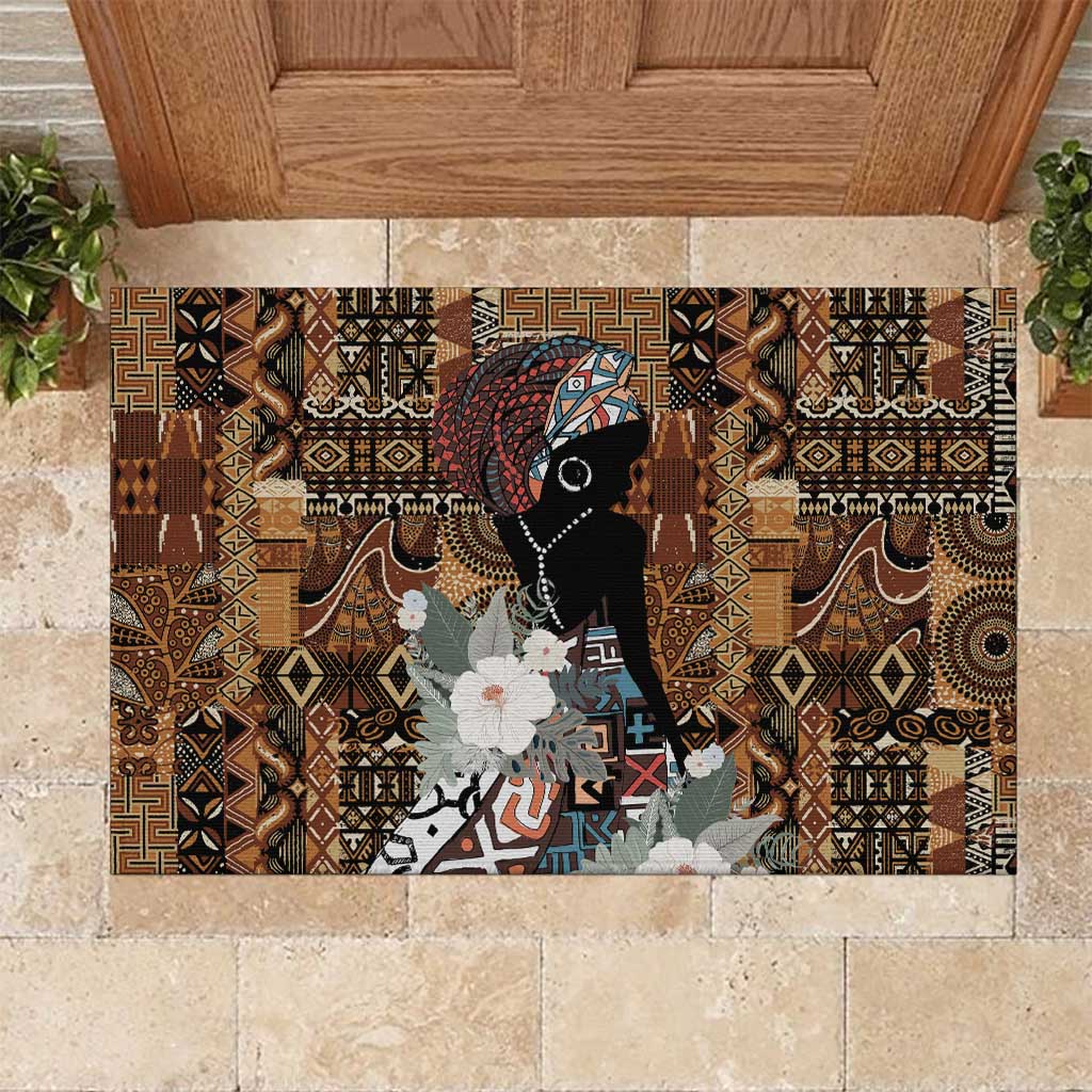 Beautiful Black Woman Rubber Doormat African Tribal Pattern