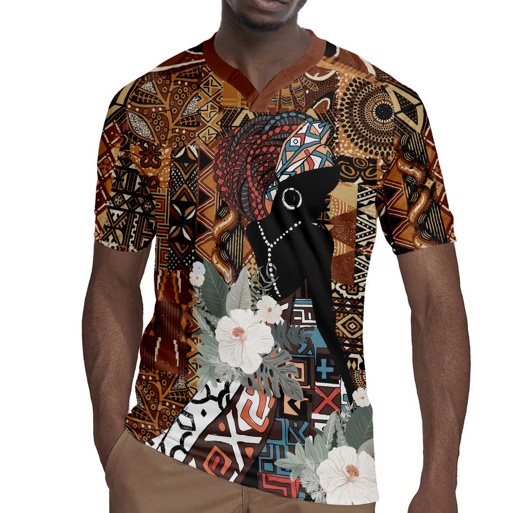 Beautiful Black Woman Rugby Jersey African Tribal Pattern