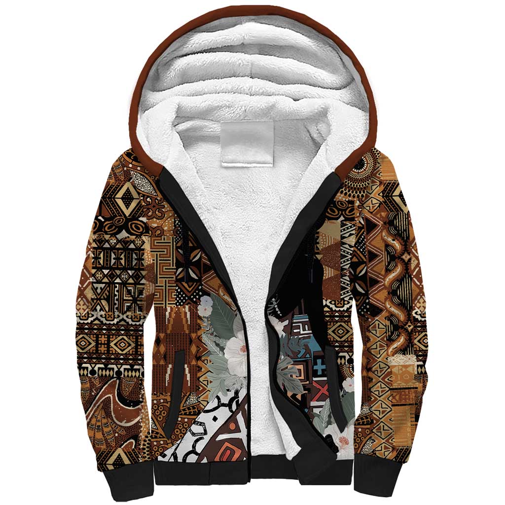 Beautiful Black Woman Sherpa Hoodie African Tribal Pattern