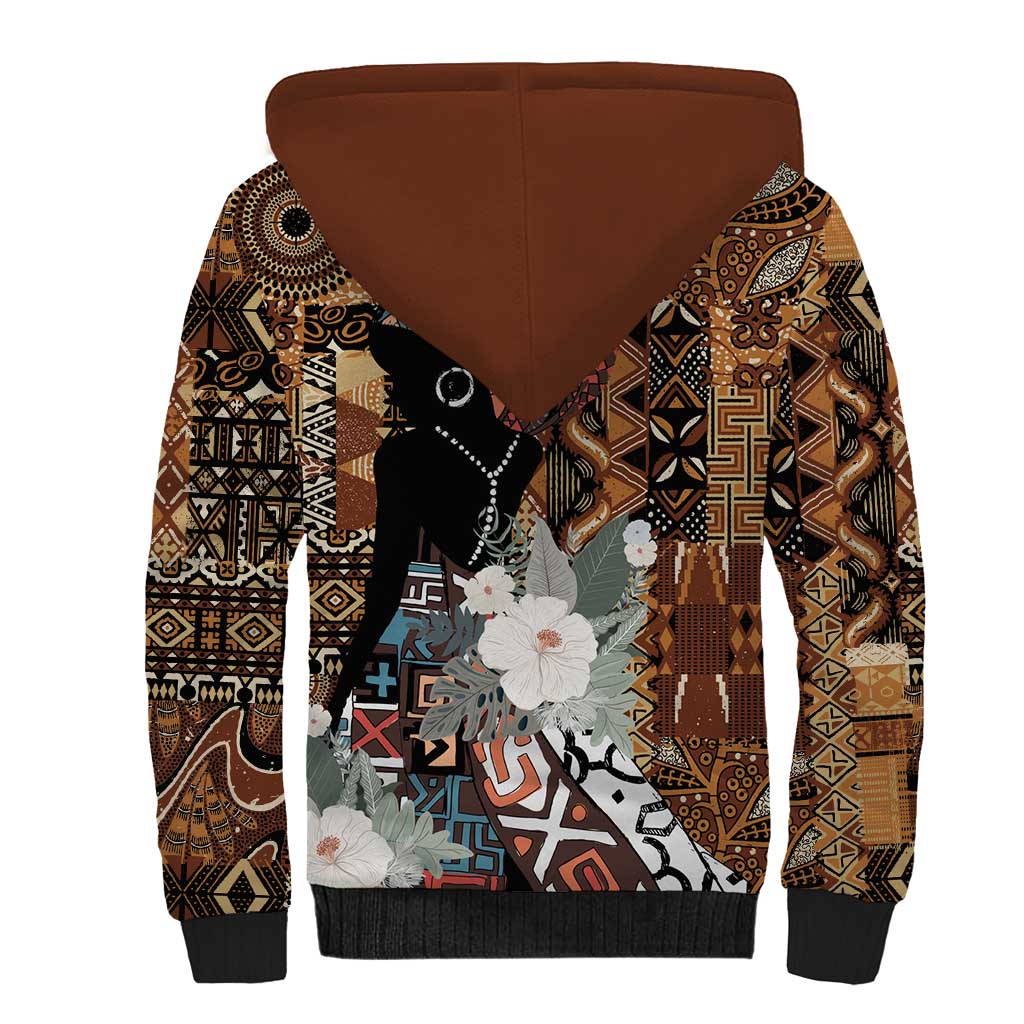 Beautiful Black Woman Sherpa Hoodie African Tribal Pattern
