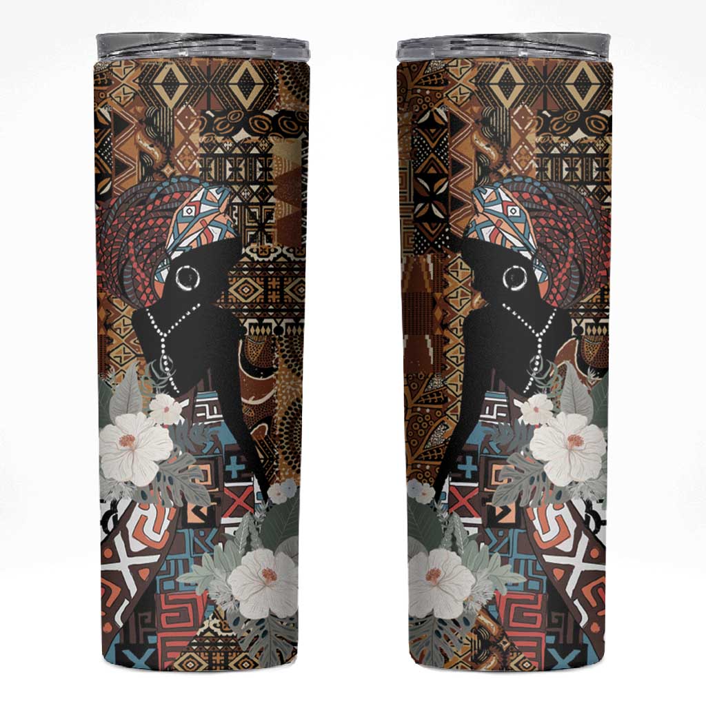 Beautiful Black Woman Skinny Tumbler African Tribal Pattern