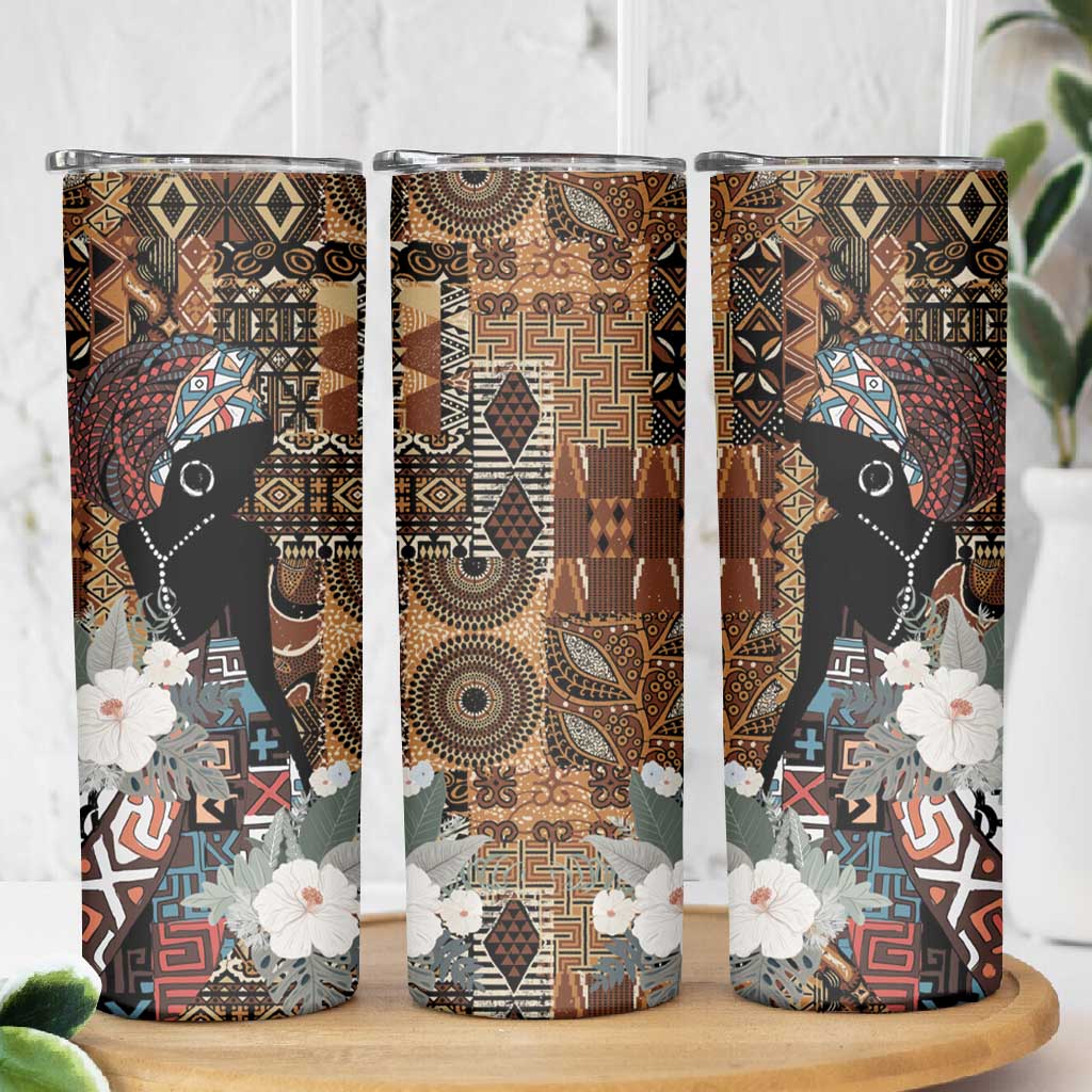 Beautiful Black Woman Skinny Tumbler African Tribal Pattern