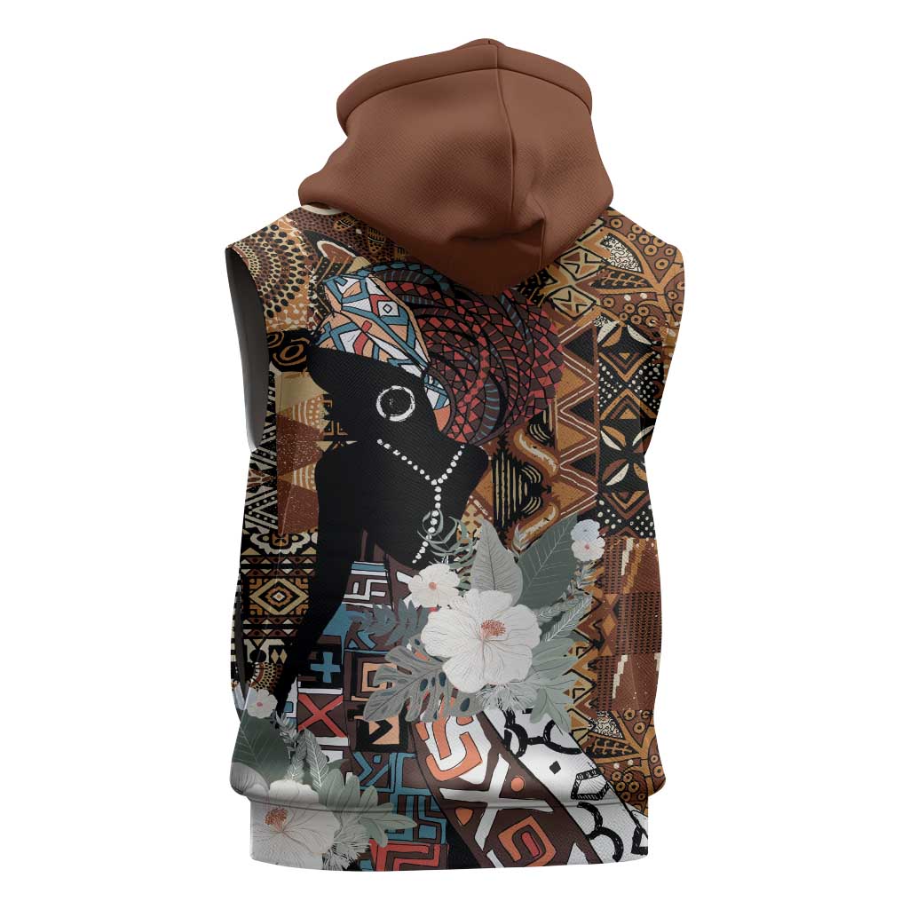 Beautiful Black Woman Sleeveless Zip Hoodie African Tribal Pattern - African Pride