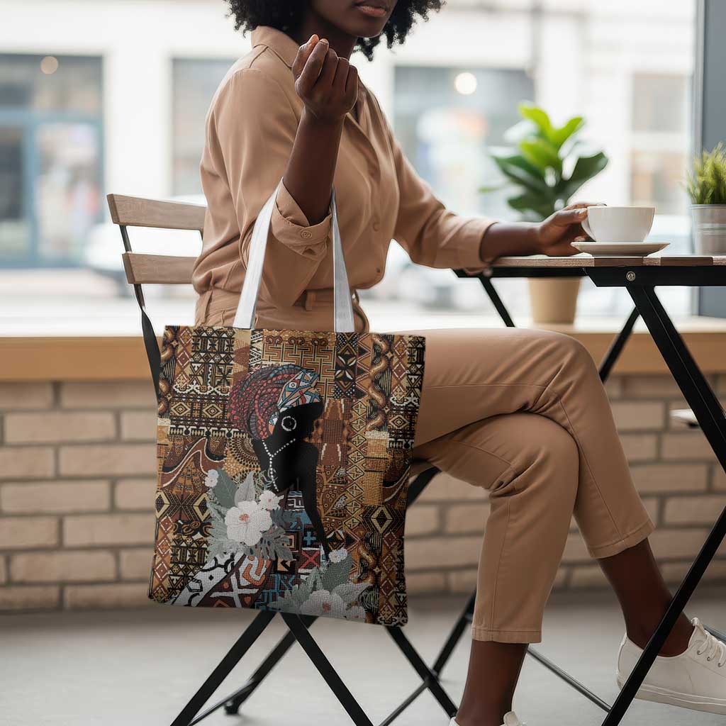 Beautiful Black Woman Tote Bag African Tribal Pattern