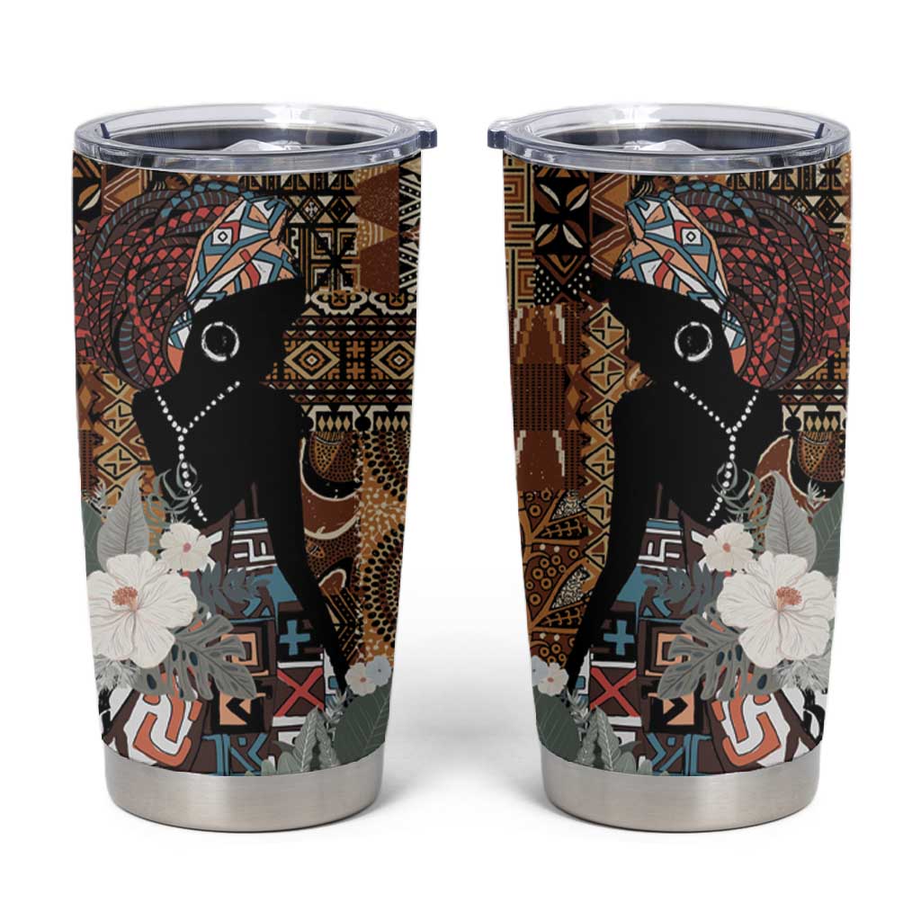 Beautiful Black Woman Tumbler Cup African Tribal Pattern