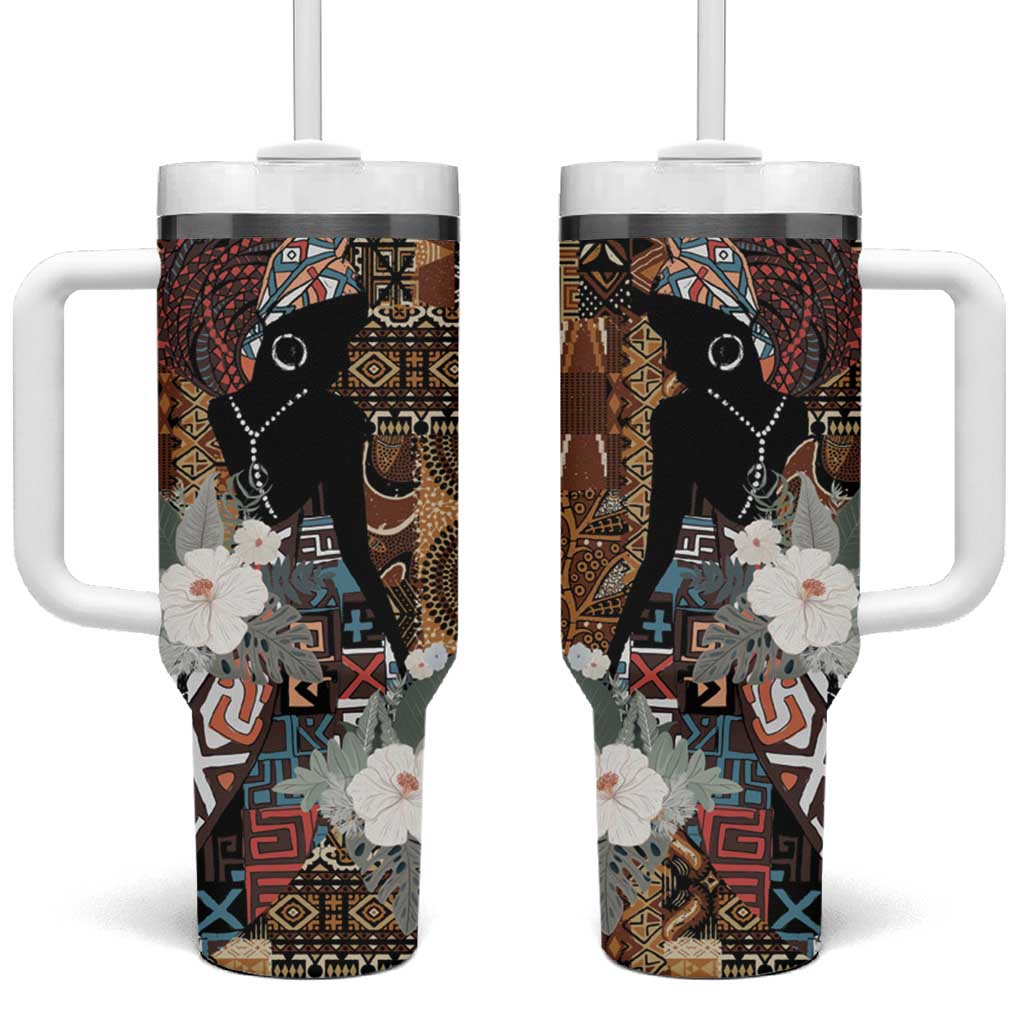 Beautiful Black Woman Tumbler With Handle African Tribal Pattern