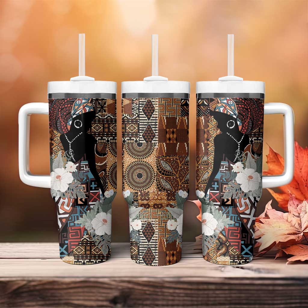 Beautiful Black Woman Tumbler With Handle African Tribal Pattern