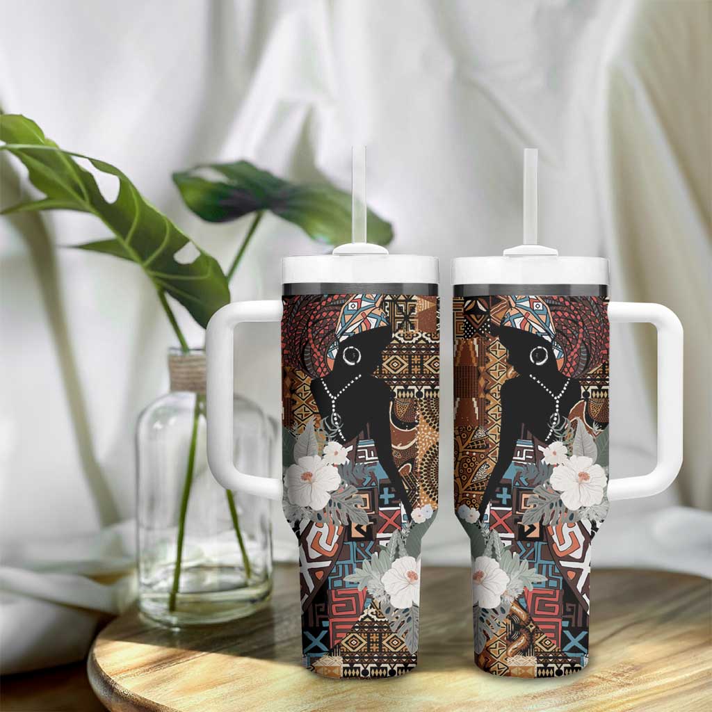 Beautiful Black Woman Tumbler With Handle African Tribal Pattern