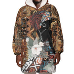 Beautiful Black Woman Wearable Blanket Hoodie African Tribal Pattern