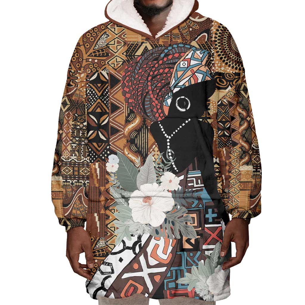 Beautiful Black Woman Wearable Blanket Hoodie African Tribal Pattern