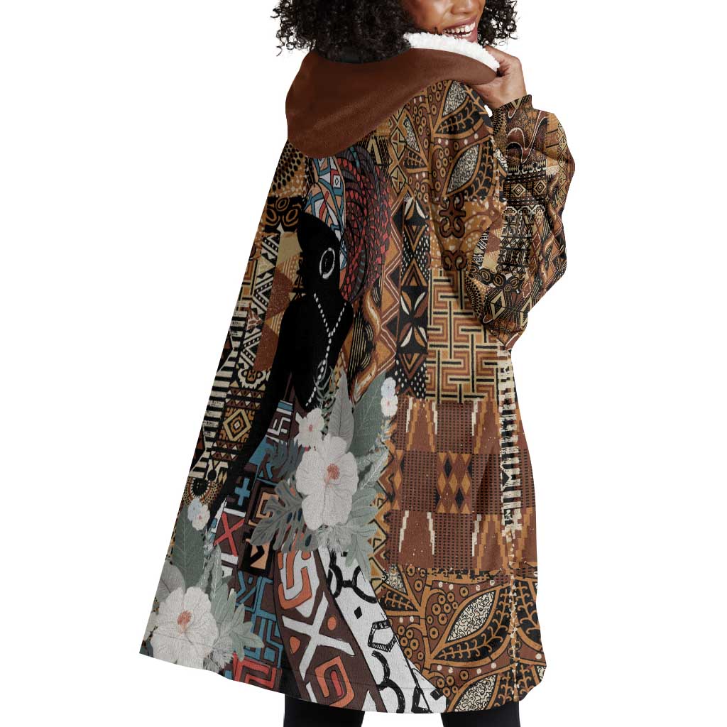 Beautiful Black Woman Wearable Blanket Hoodie African Tribal Pattern