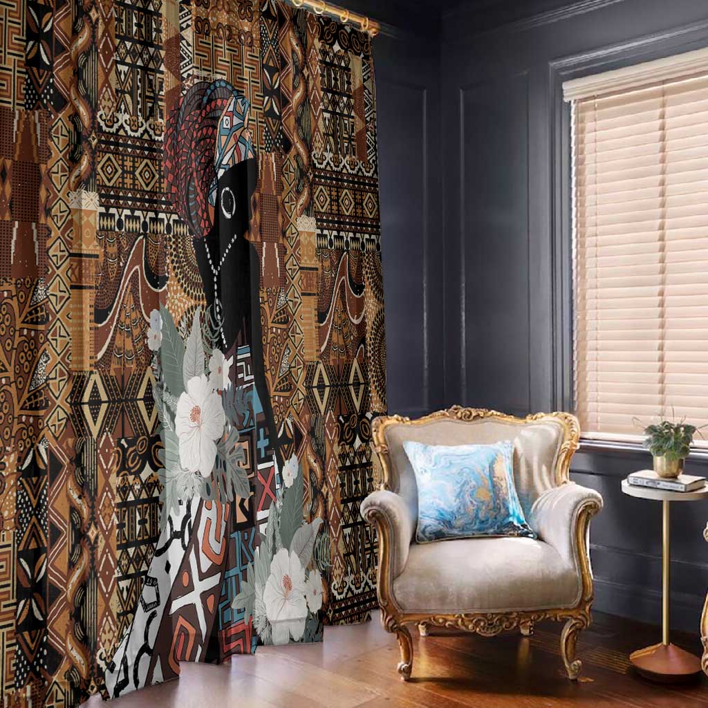Beautiful Black Woman Window Curtain African Tribal Pattern