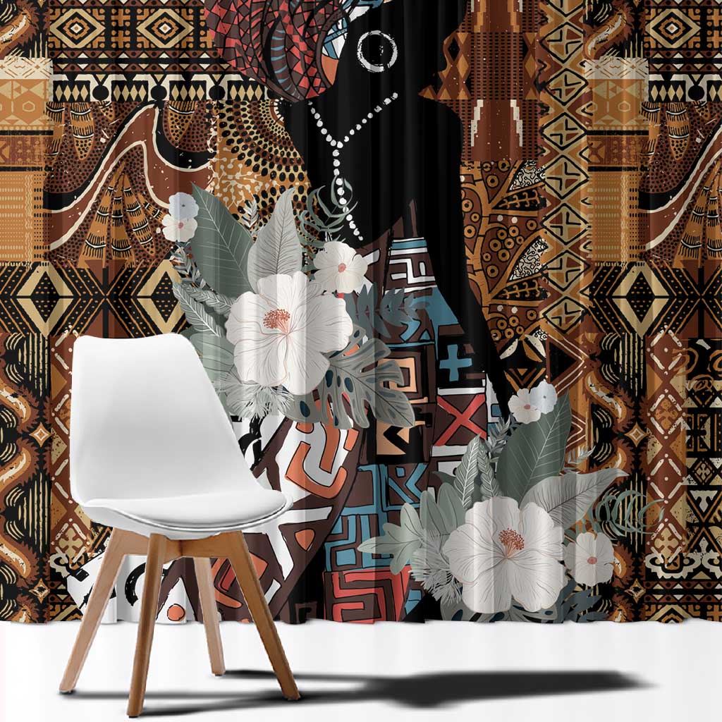 Beautiful Black Woman Window Curtain African Tribal Pattern