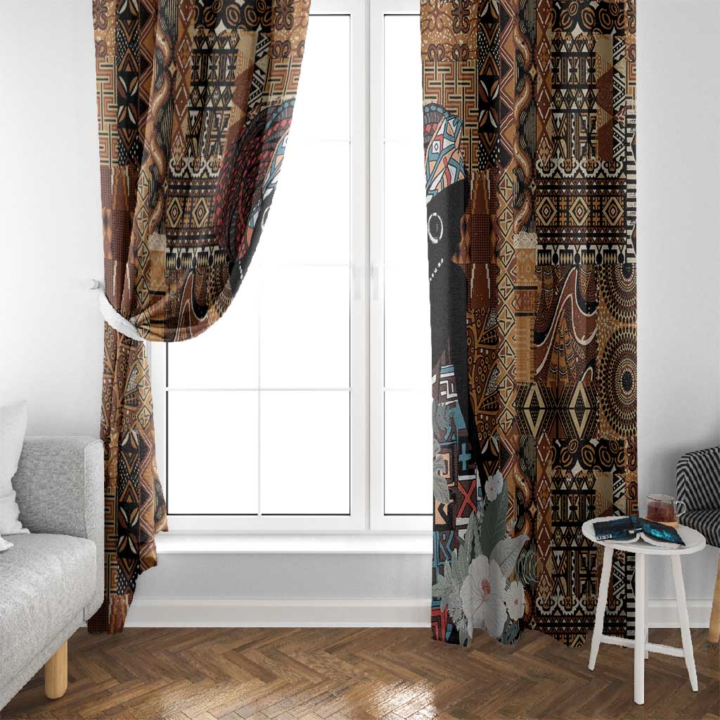Beautiful Black Woman Window Curtain African Tribal Pattern
