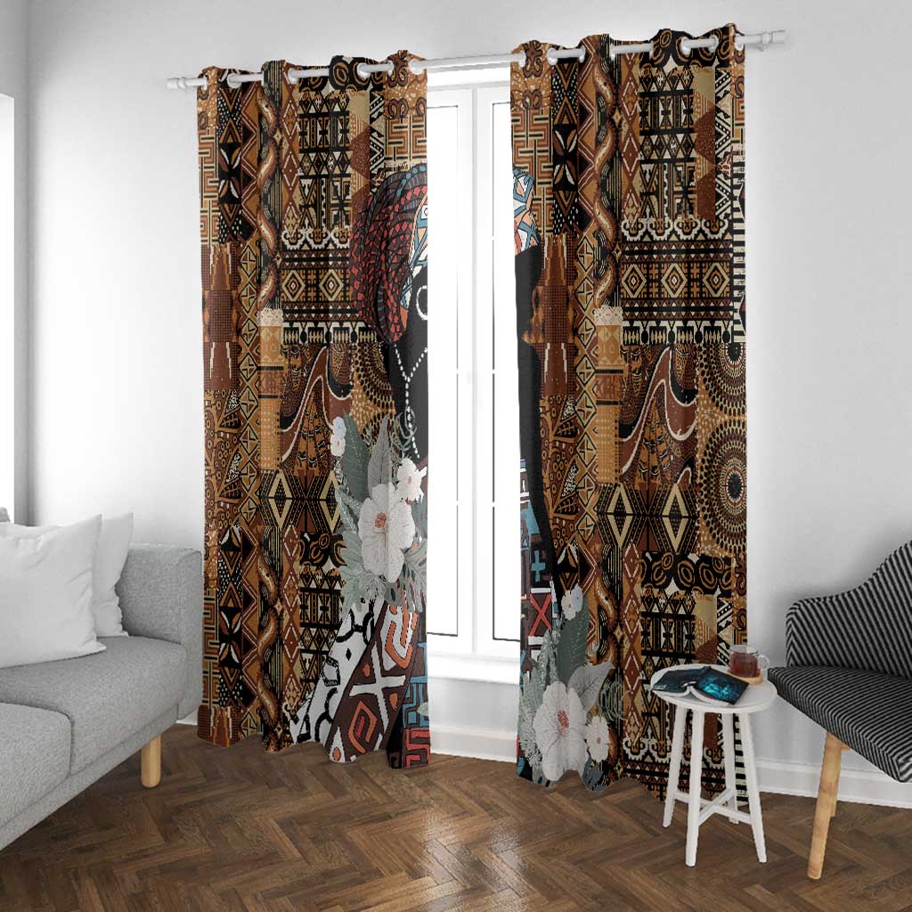 Beautiful Black Woman Window Curtain African Tribal Pattern