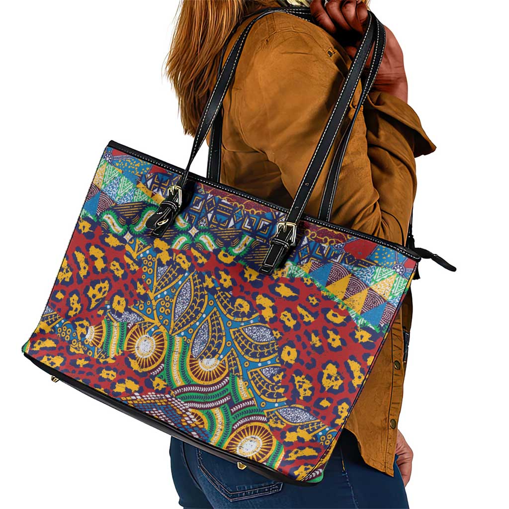 Traditional African Animal Skins Pattern Leather Tote Bag