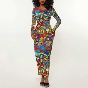 Traditional African Animal Skins Pattern Long Sleeve Bodycon Dress LT9