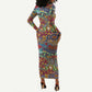 Traditional African Animal Skins Pattern Long Sleeve Bodycon Dress LT9