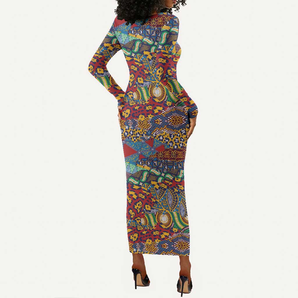 Traditional African Animal Skins Pattern Long Sleeve Bodycon Dress LT9