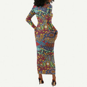 Traditional African Animal Skins Pattern Long Sleeve Bodycon Dress LT9