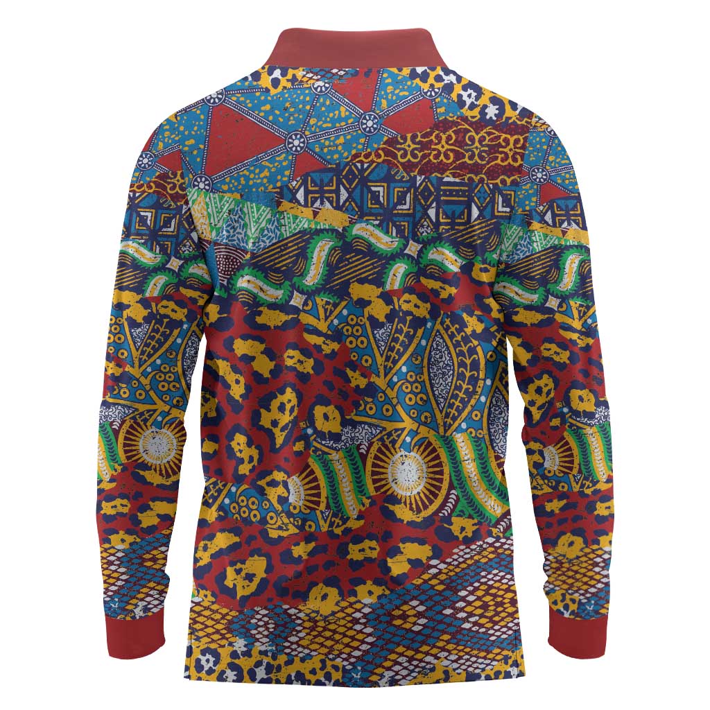 Traditional African Animal Skins Pattern Long Sleeve Polo Shirt