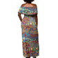 Traditional African Animal Skins Pattern Off Shoulder Maxi Dress
