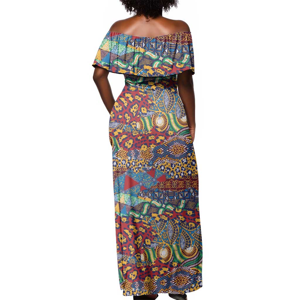 Traditional African Animal Skins Pattern Off Shoulder Maxi Dress