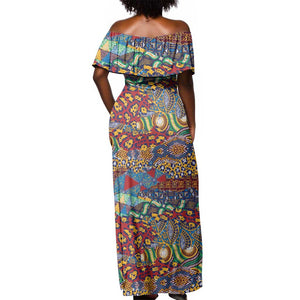 Traditional African Animal Skins Pattern Off Shoulder Maxi Dress