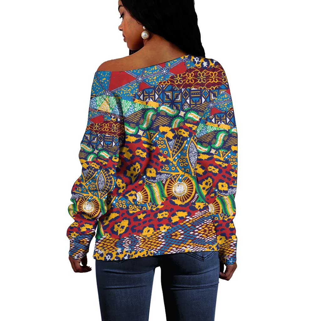 Traditional African Animal Skins Pattern Off Shoulder Sweater