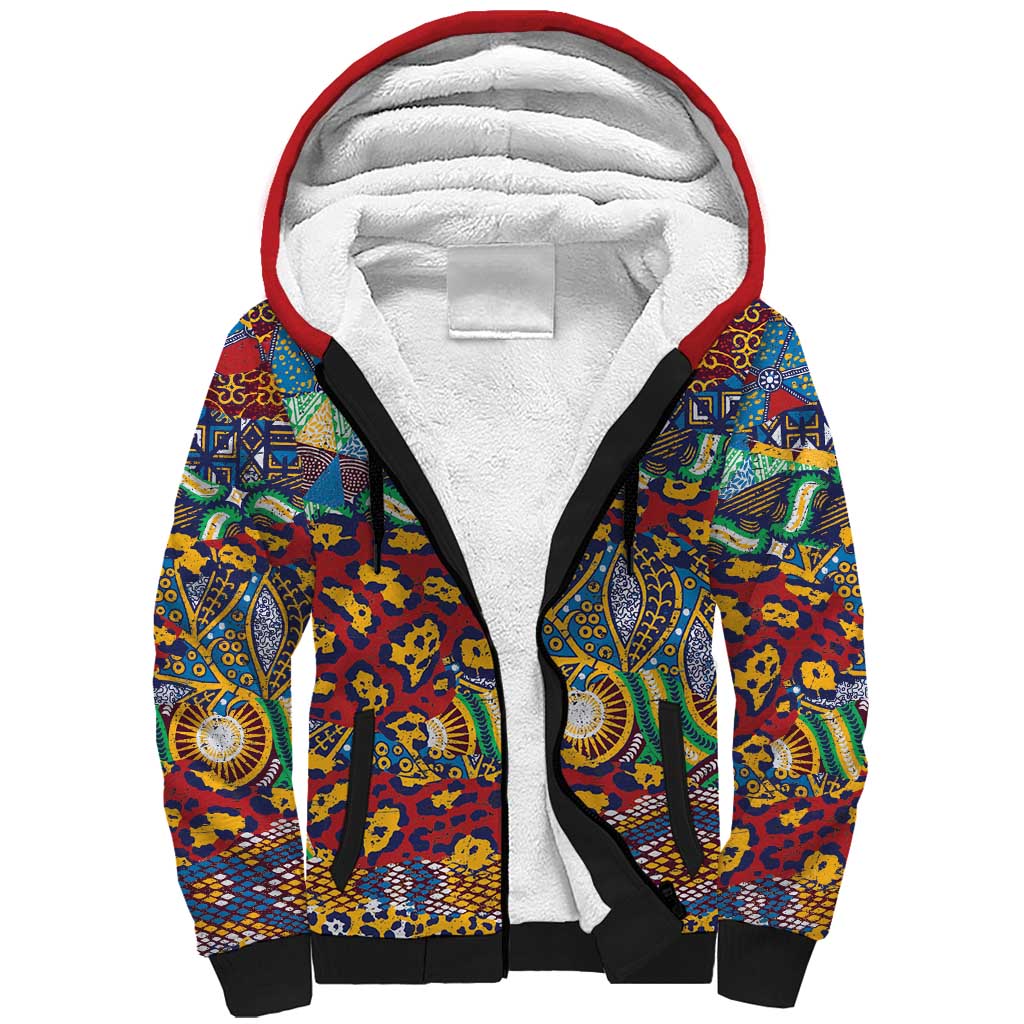 Traditional African Animal Skins Pattern Sherpa Hoodie