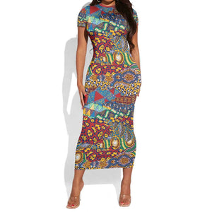 Traditional African Animal Skins Pattern Short Sleeve Bodycon Dress LT9